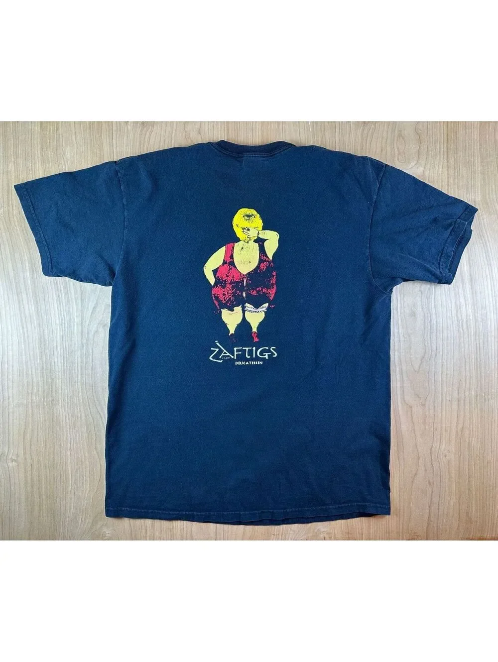 Vintage 90s Zaftigs Delicatessan tshirt xlarge cartoon woman massachusetts